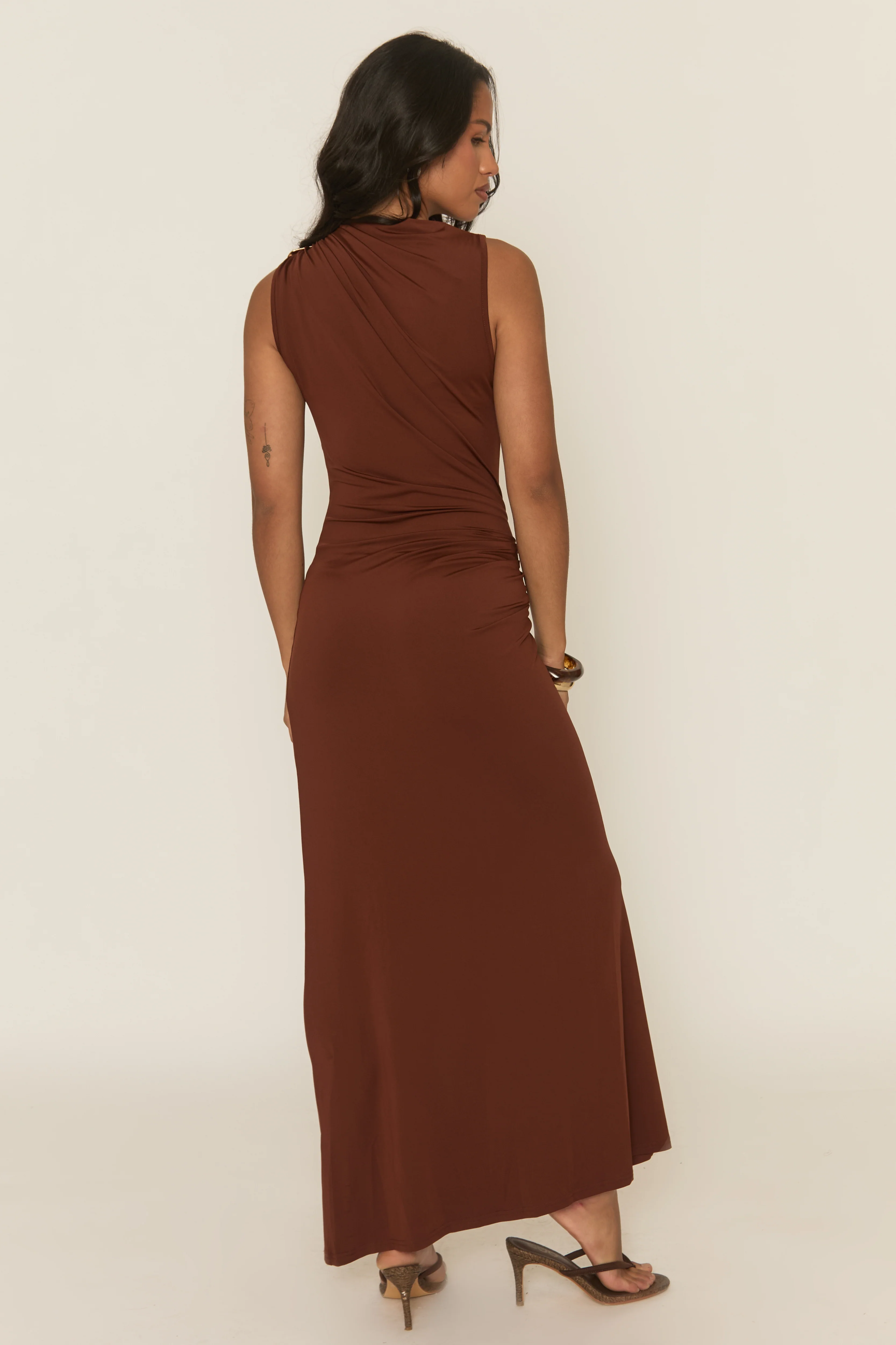 Chocolate Gold Trim Maxi Dress - Tonya - Image 4