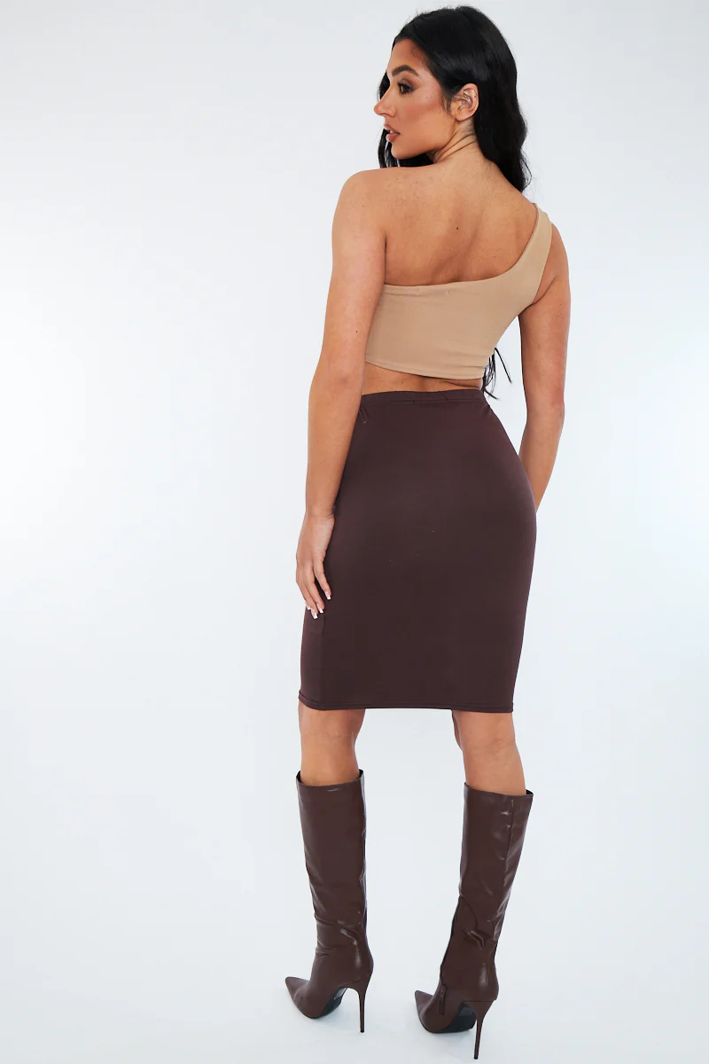 Chocolate Jersey Midi Skirt - Aileen - Image 3