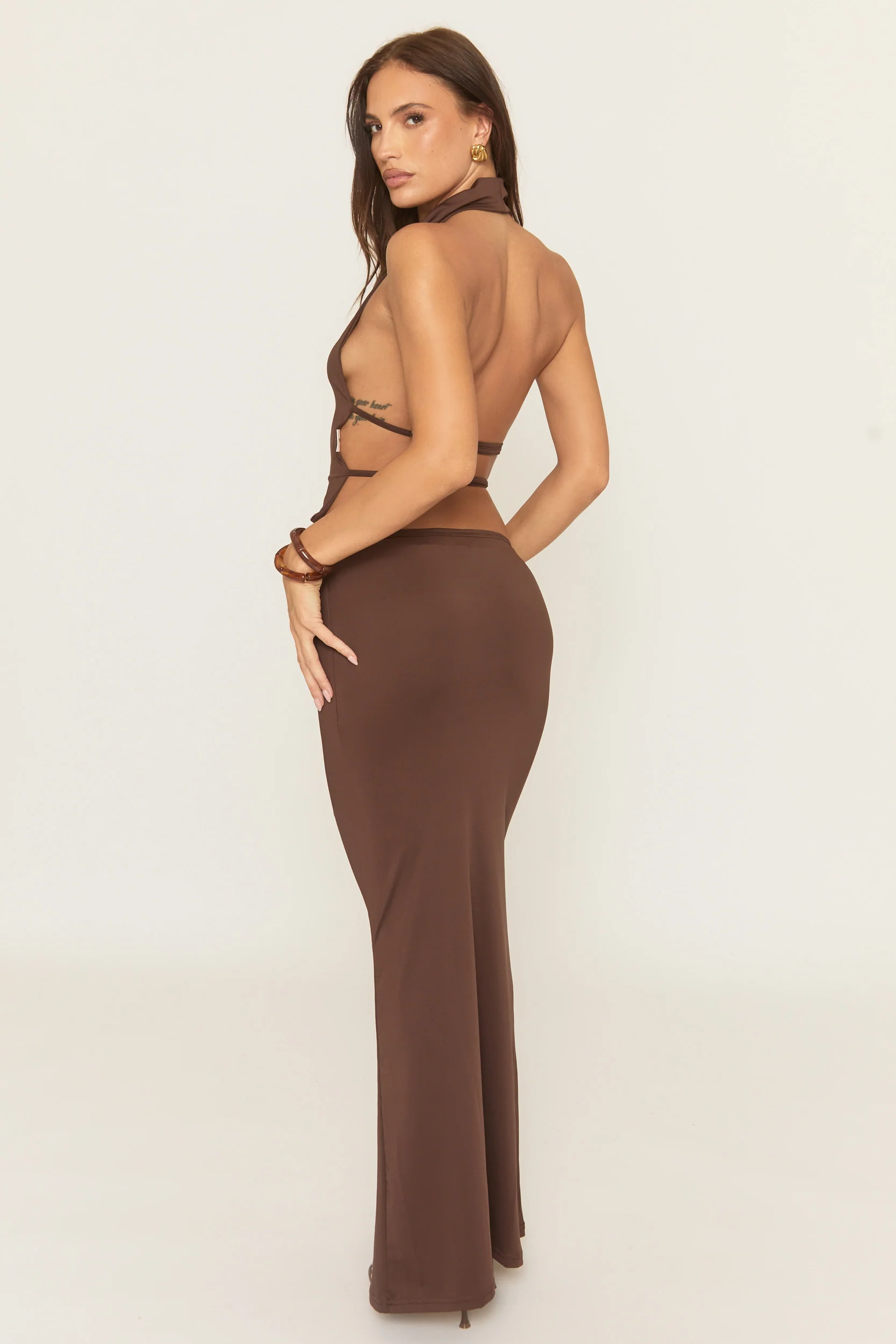 Chocolate Open Back Top and Maxi Skirt Co-ord Set - Kaylan - Image 4