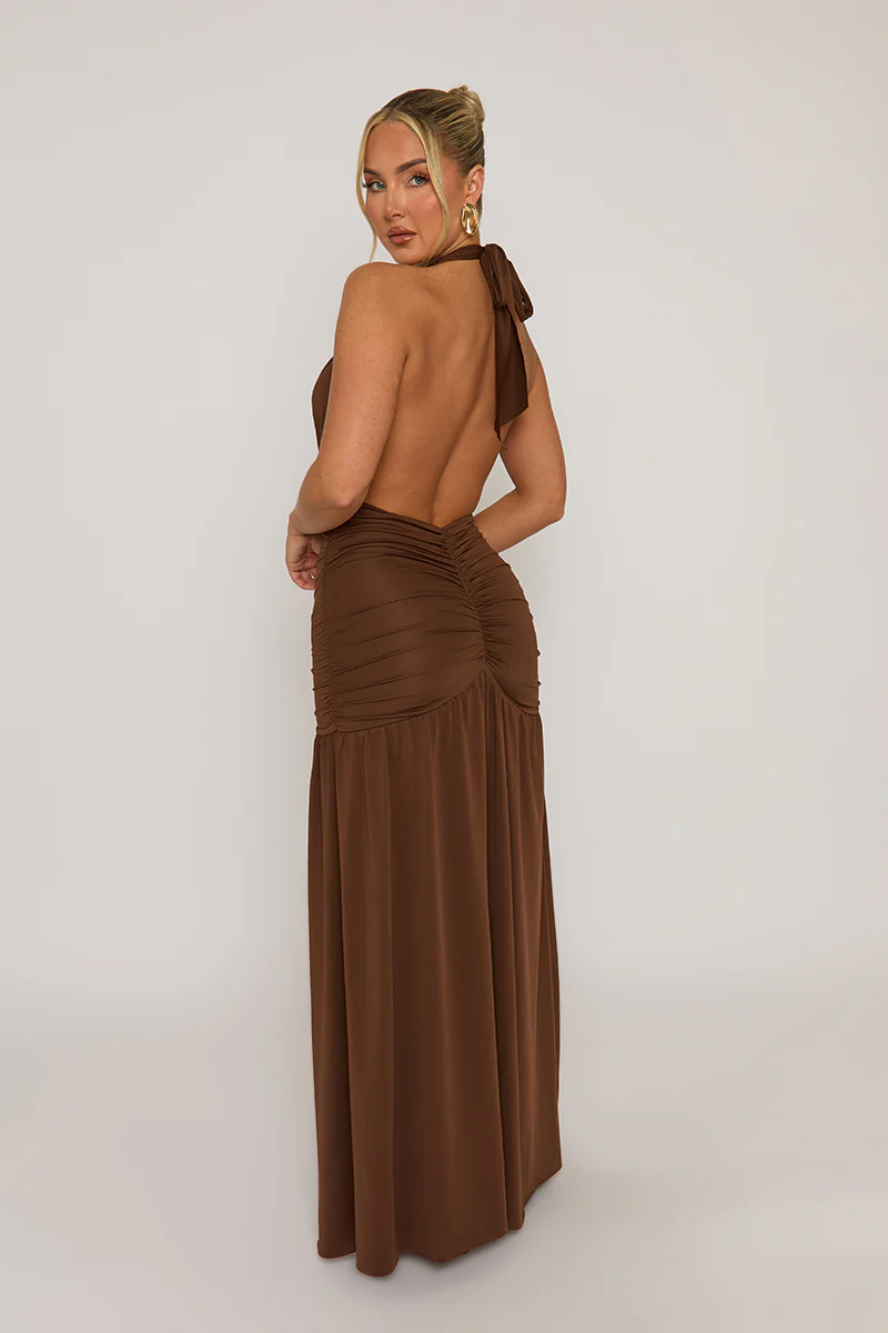 Chocolate Plunge Halterneck Maxi Dress - Fabrizia - Image 10