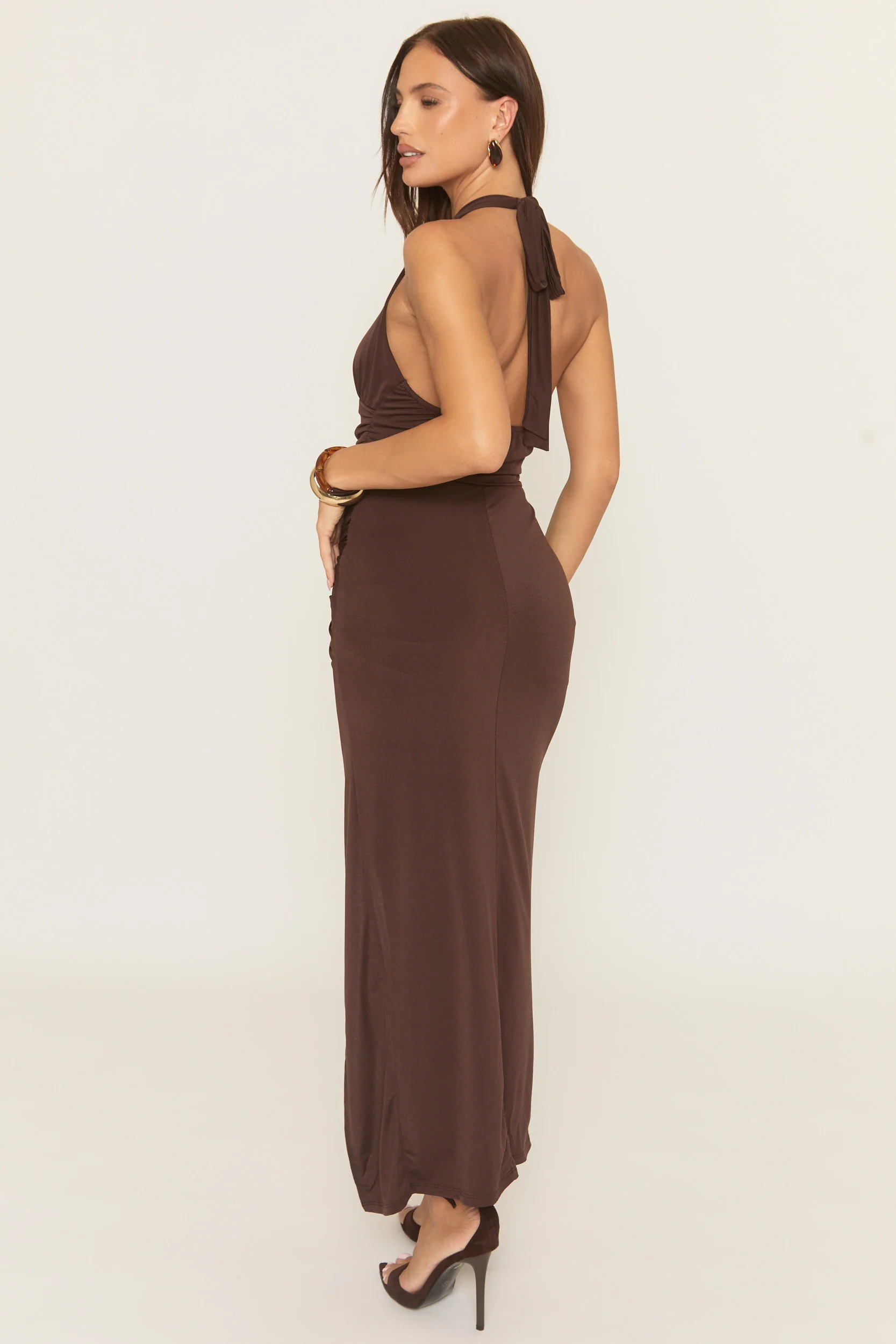 Chocolate Starfish Trim Draped Maxi Dress - Anyon - Image 5
