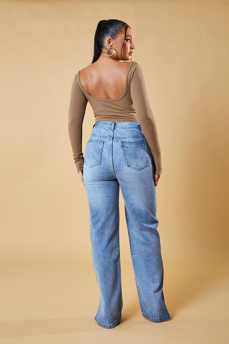 Beige Rib Knit Long Sleeve Bodysuit - Vari - Image 3