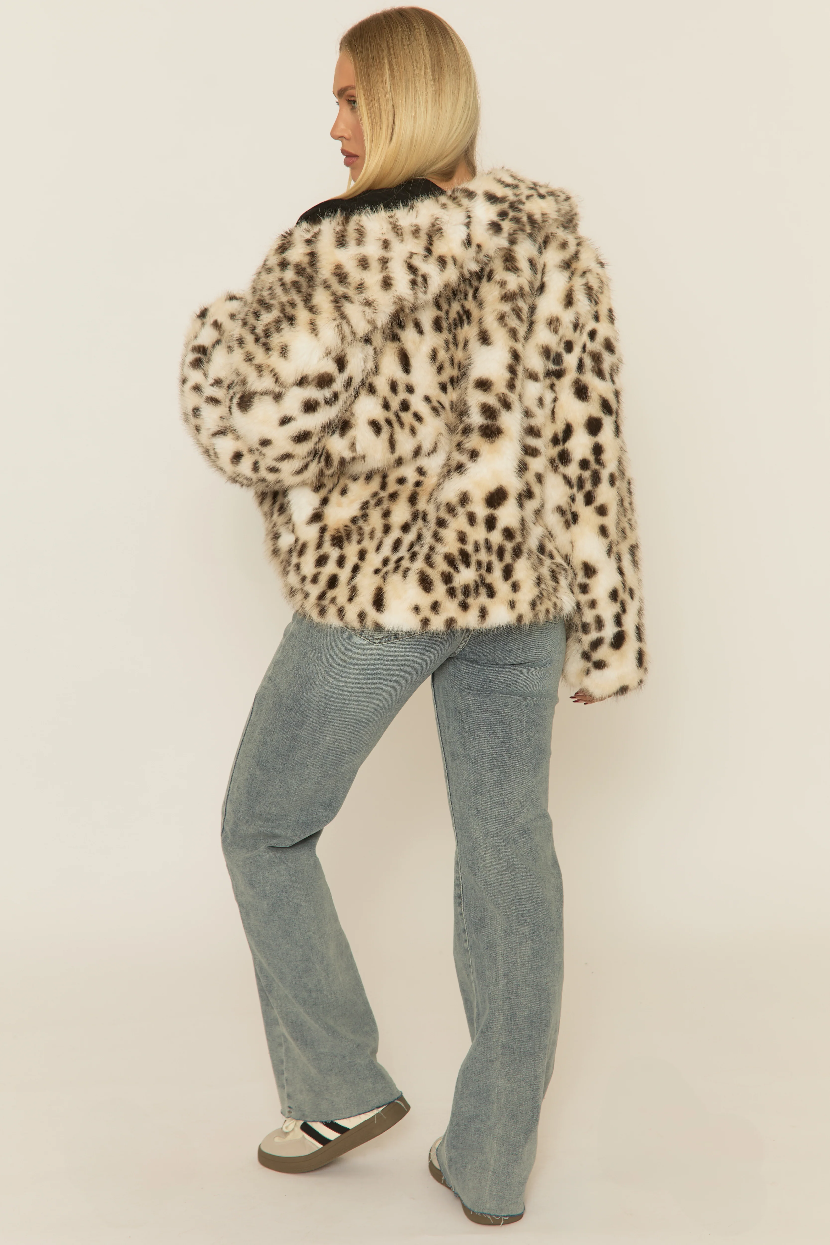 Cream Leopard Print Faux Fur Coat - Aleena - Image 4