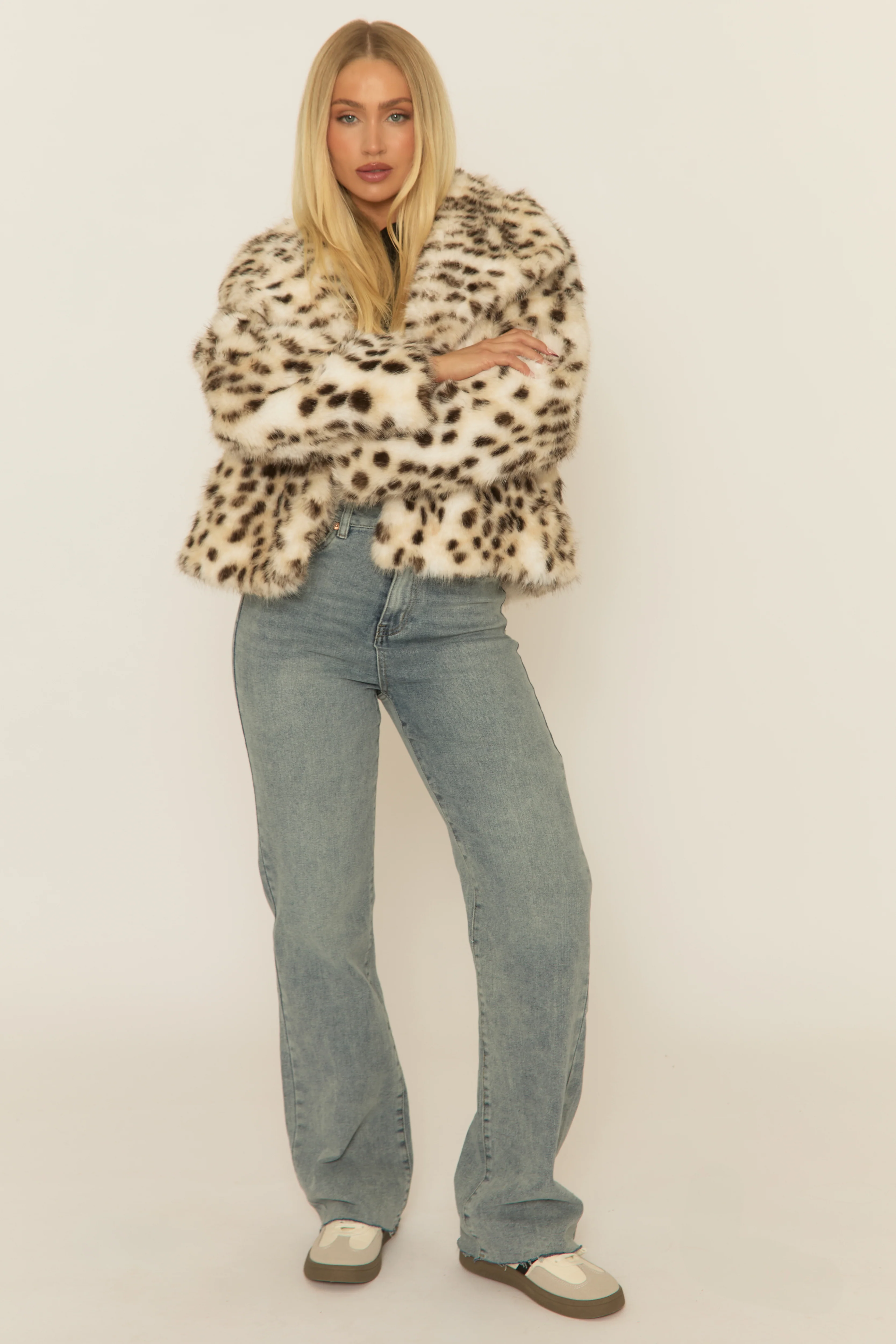 Cream Leopard Print Faux Fur Coat - Aleena - Image 5