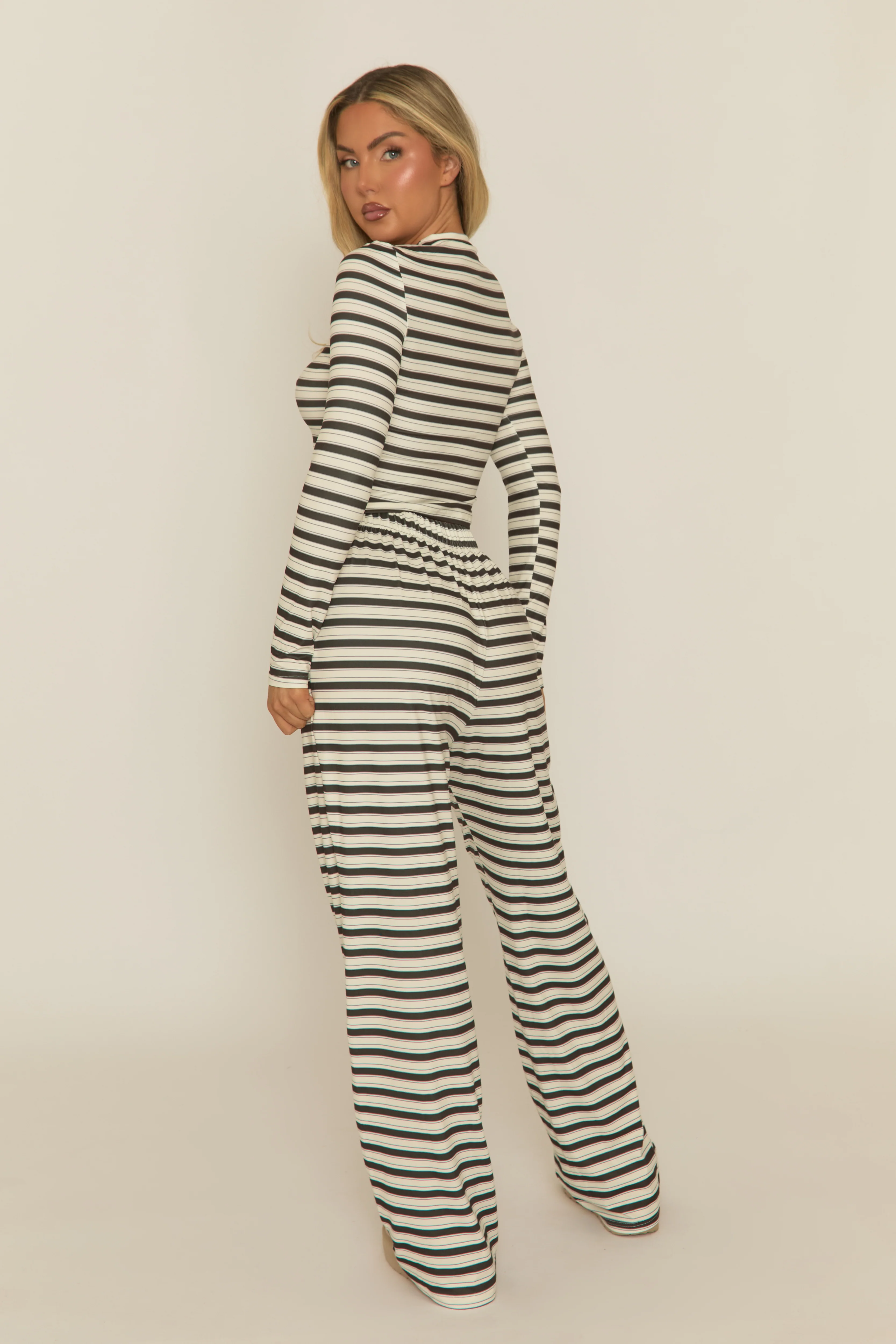 Cream Striped Jersey Top and Trouser Loungewear Co-ord Set - Arlene - Image 5
