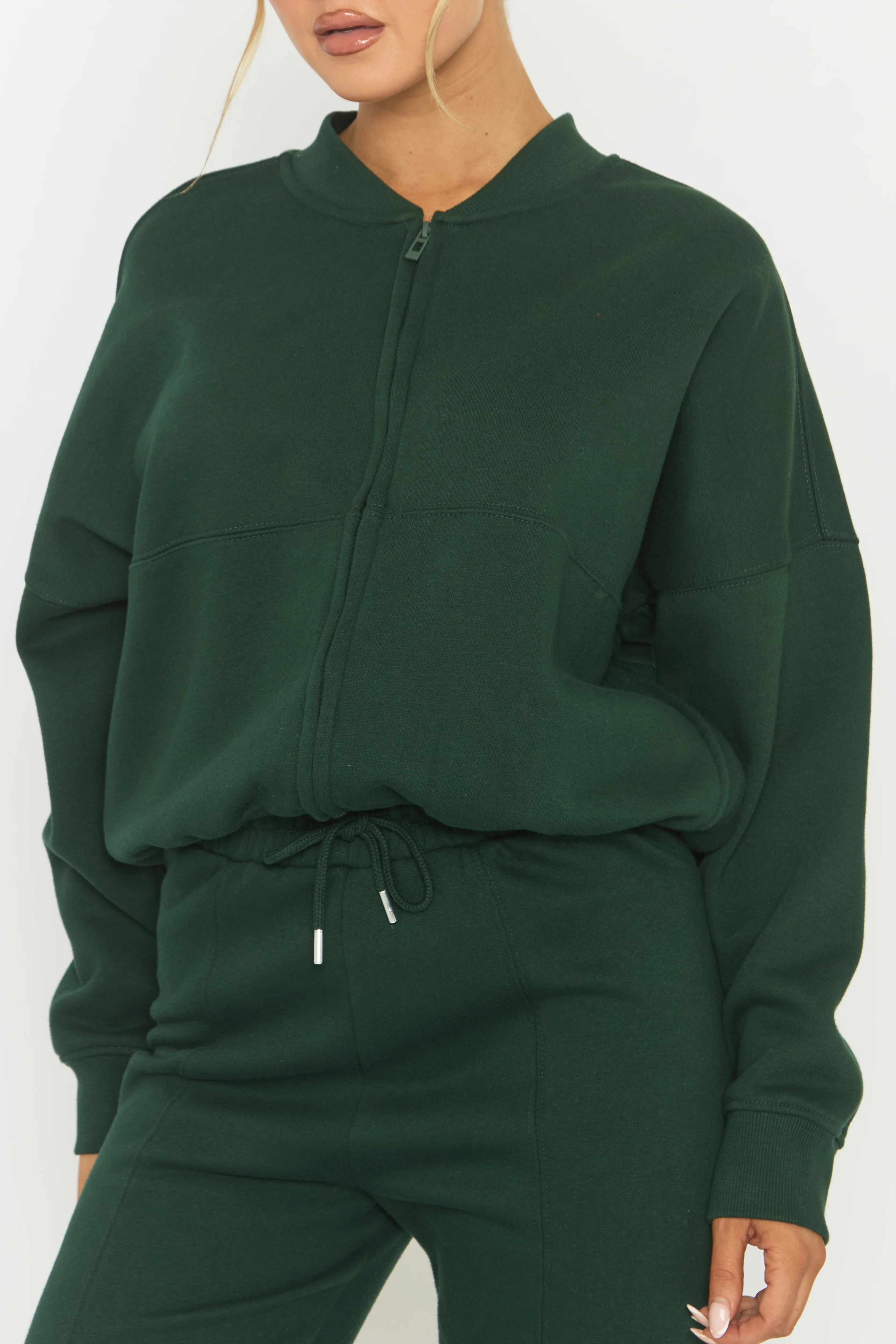 Forest Green Zip Front Bomber And Joggers Loungewear Co-ord Set - Sasha - Image 3