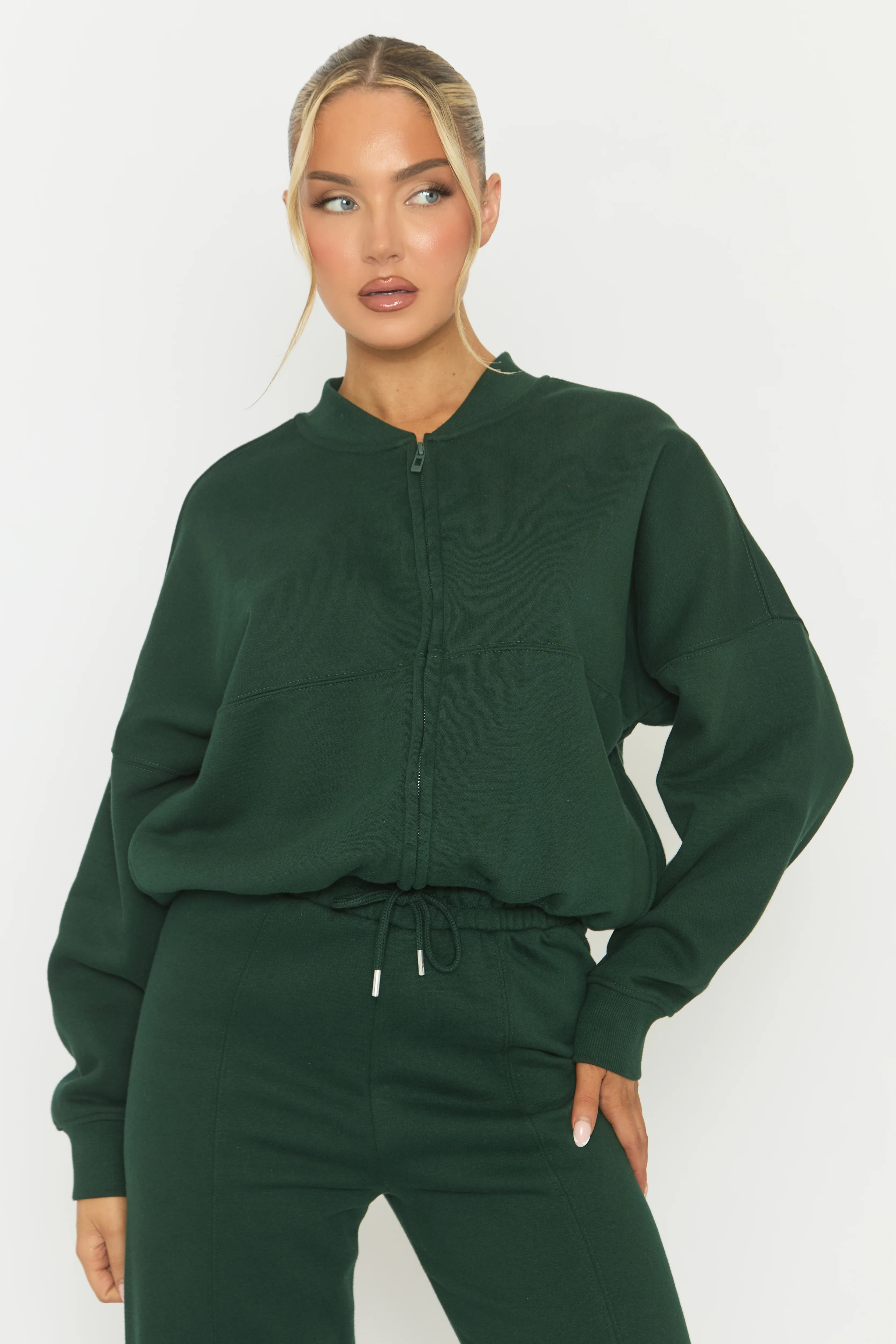 Forest Green Zip Front Bomber And Joggers Loungewear Co-ord Set - Sasha - Image 4