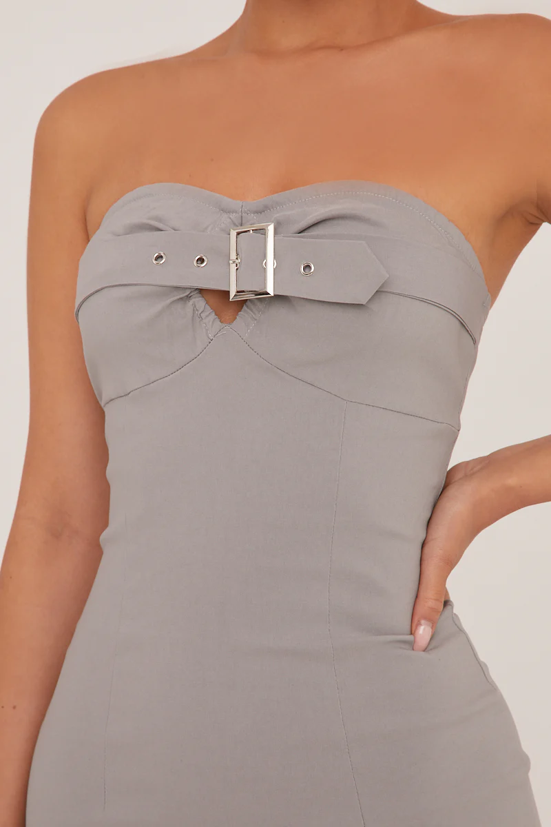 Grey Bandeau Belt Detail Bodycon Mini Dress - Anaya - Image 3