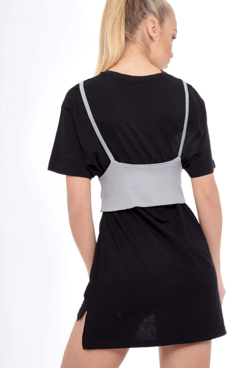 Grey Corset Lace Up Eyelet Crop Top - Mylene - Image 3