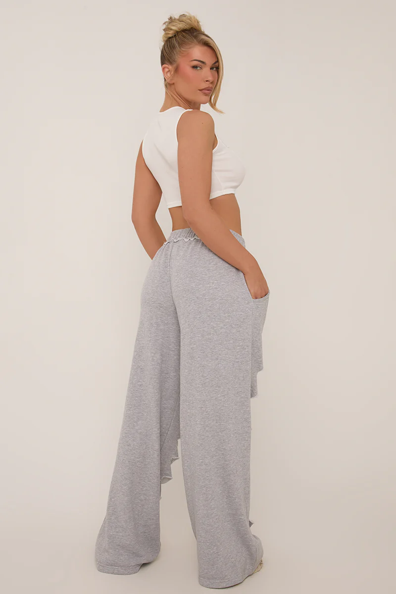 Grey Distressed Ripped Wide Leg Joggers - Emory - Image 4