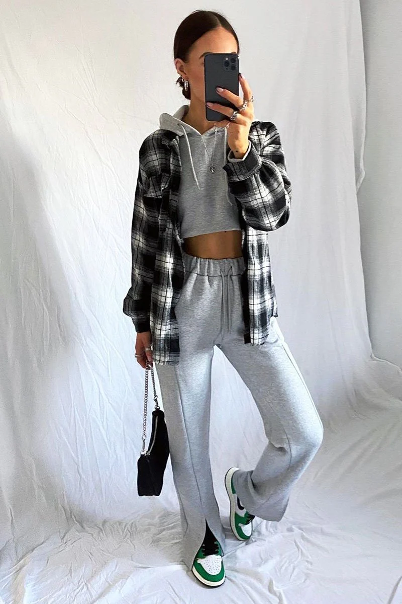 Grey Front Split Wide Leg Joggers - Jenise - Image 10