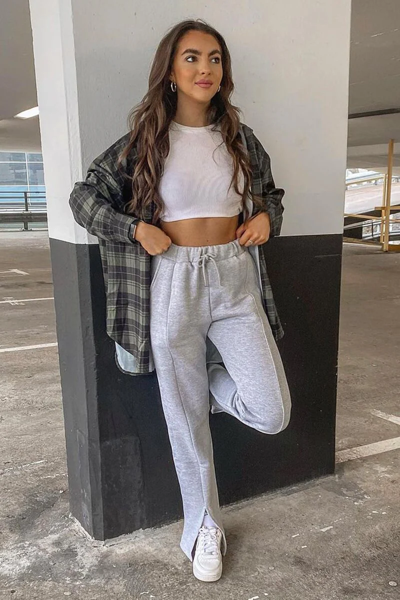 Grey Front Split Wide Leg Joggers - Jenise - Image 11