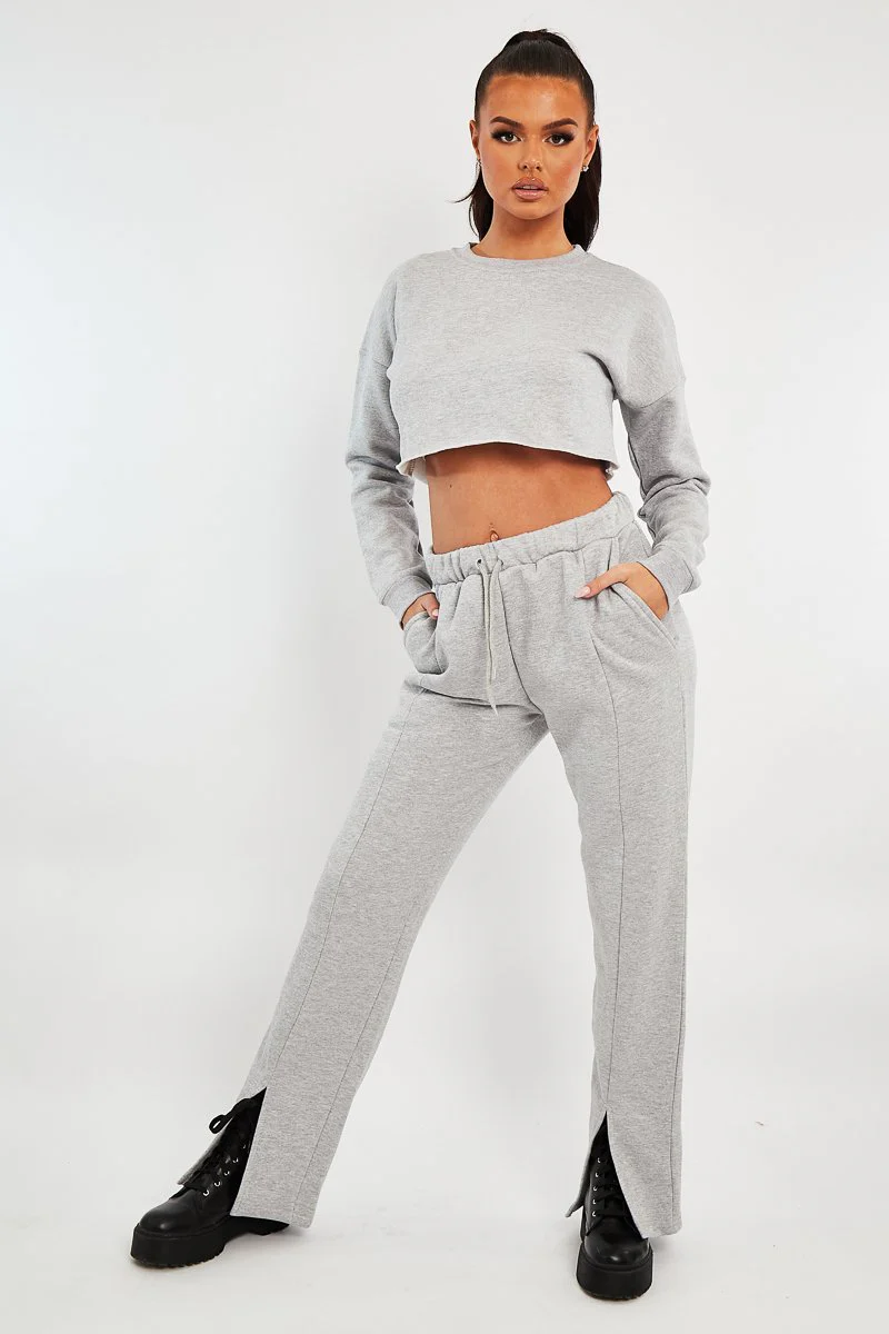 Grey Front Split Wide Leg Joggers - Jenise - Image 3