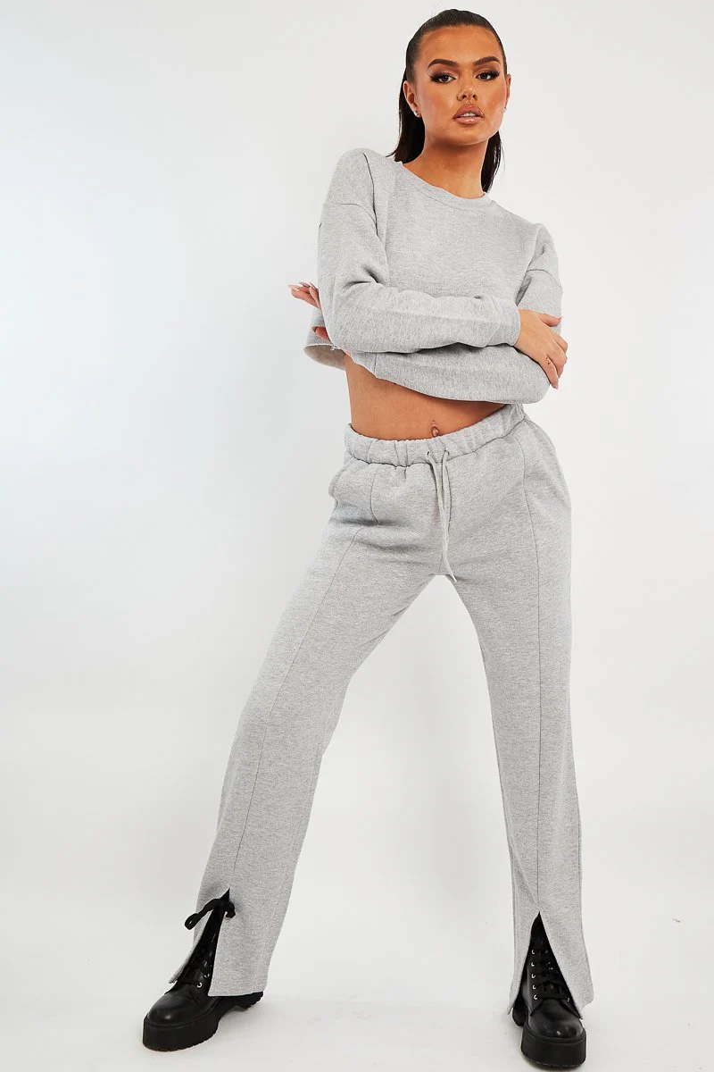 Grey Front Split Wide Leg Joggers - Jenise - Image 5