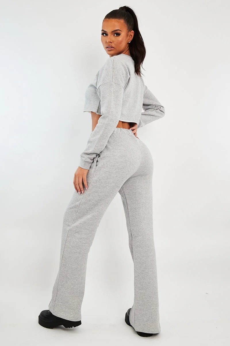 Grey Front Split Wide Leg Joggers - Jenise - Image 6