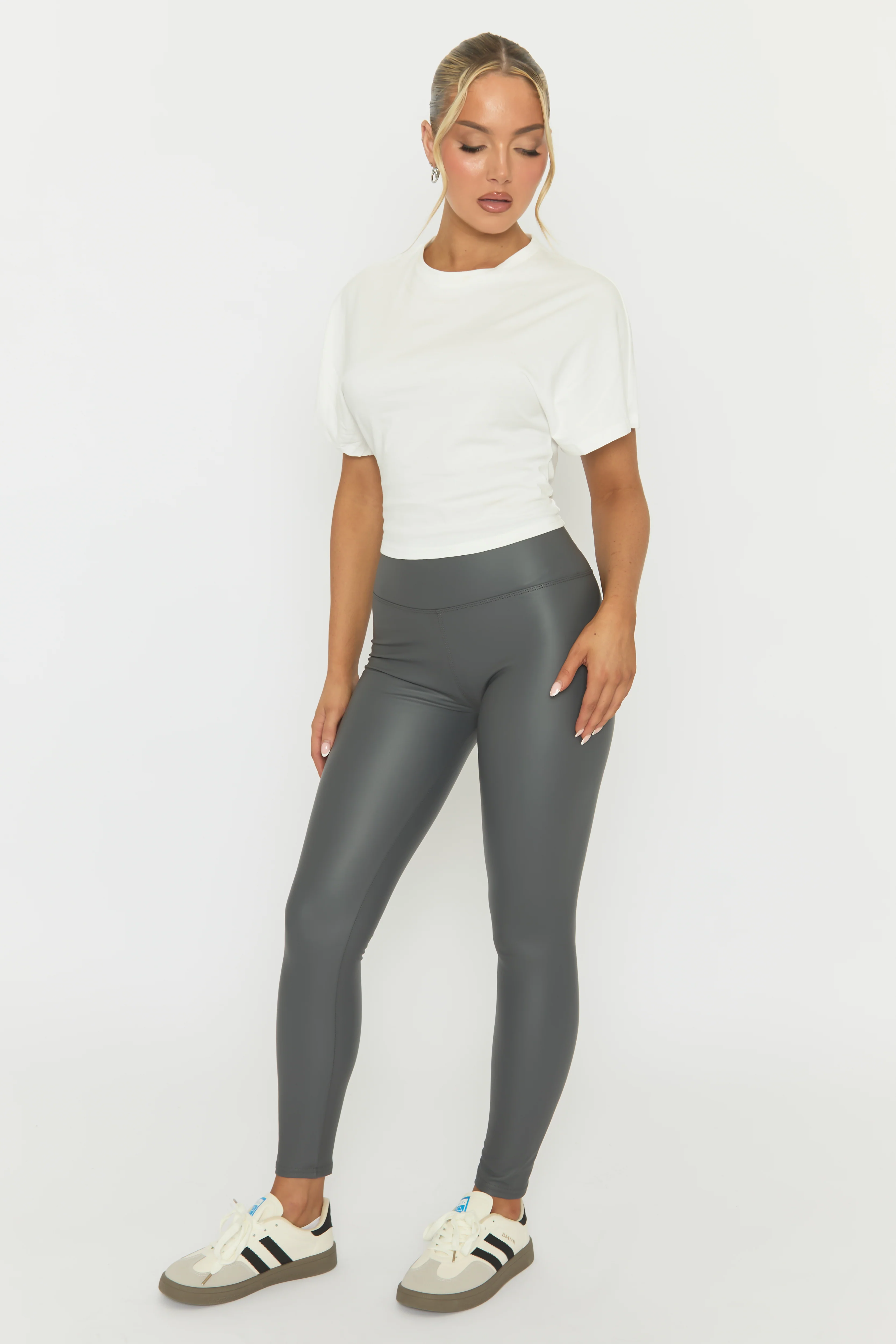 Grey PU Leggings - Olivvia - Image 4