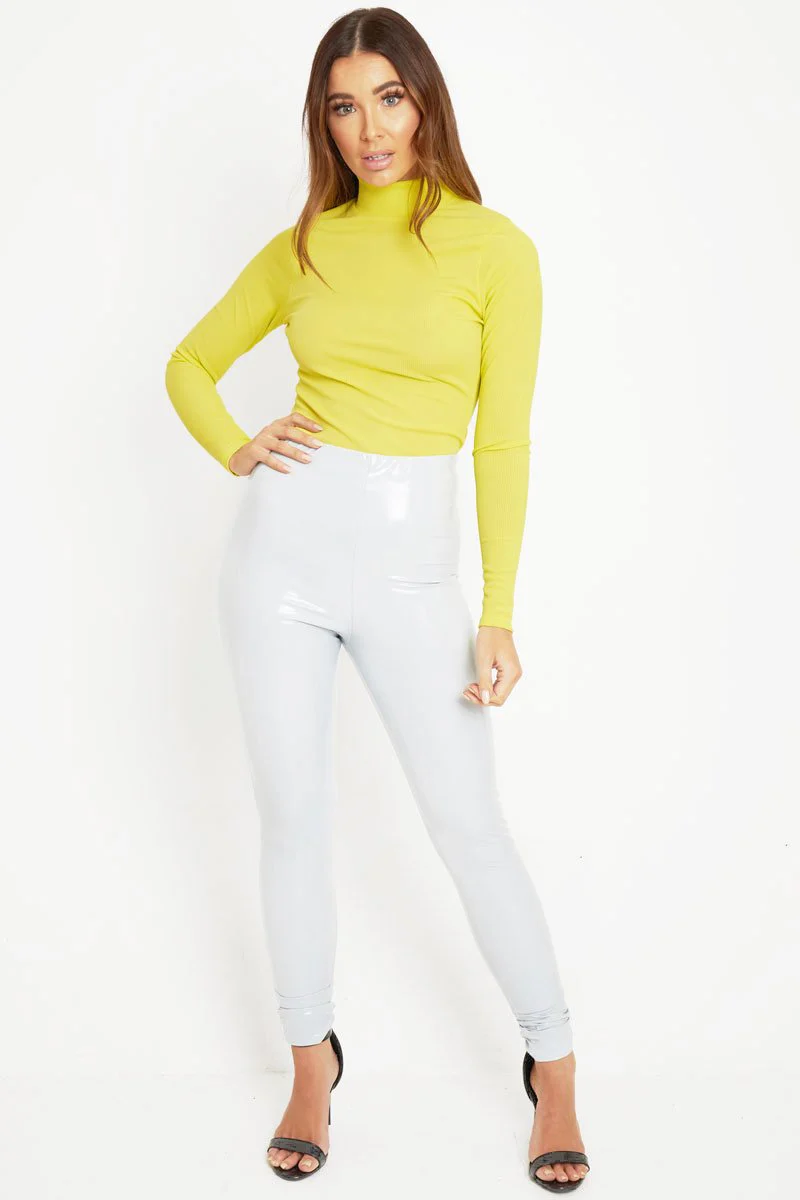 Grey Shiny Vinyl PU Leggings - Rio - Image 5