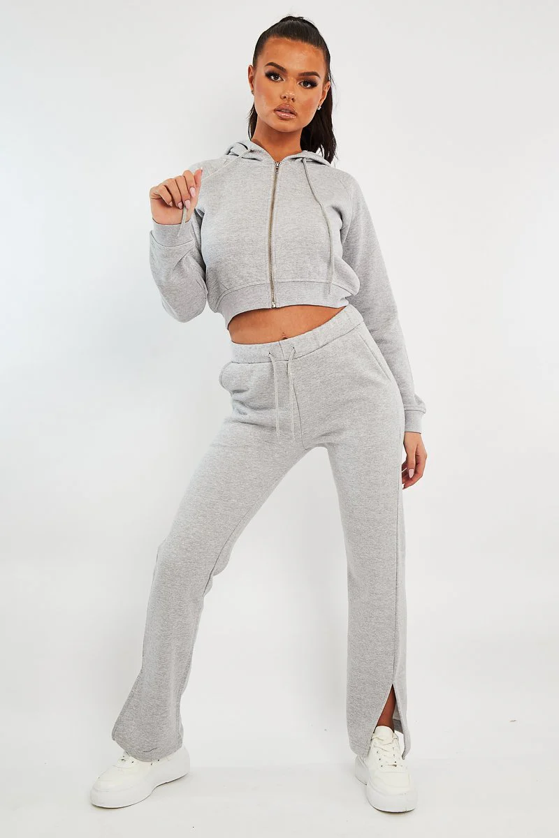 Grey Side Split Wide Leg Jogger - Halsey - Image 4