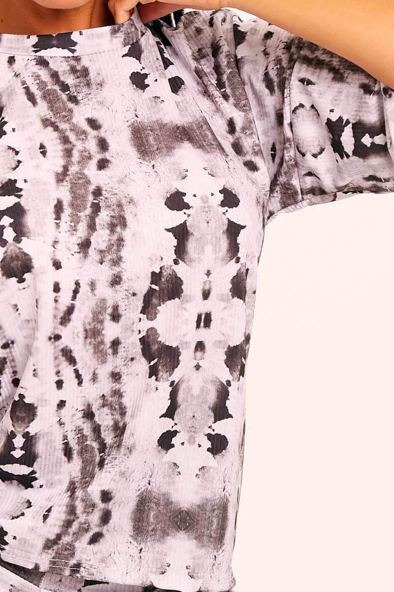 Grey Tie Dye Ribbed Cycling Shorts Co-ord - Haizlee - Image 3