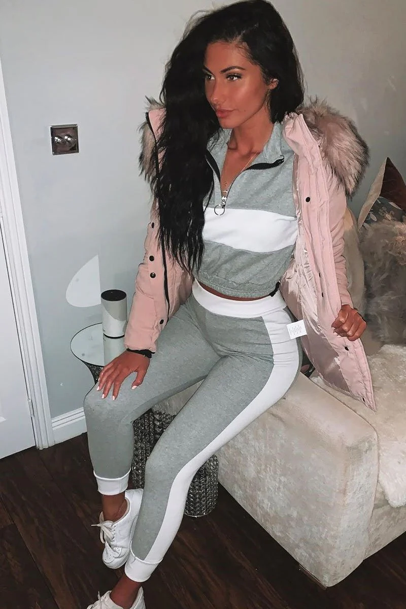 Grey White Stripe Cuff Bottom Tracksuit Co-ord - Nadie - Image 10