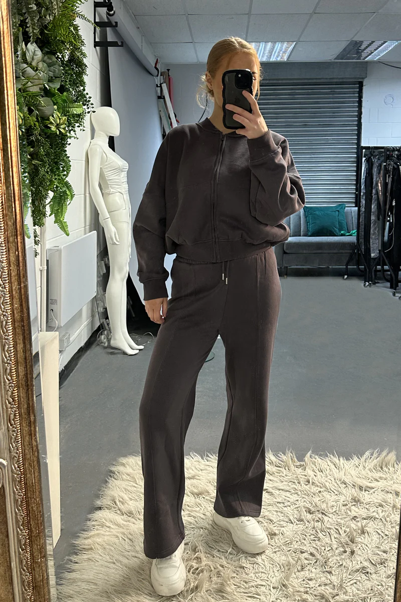 Grey Zip Front Bomber And Joggers Loungewear Co-ord Set - Sasha - Image 6