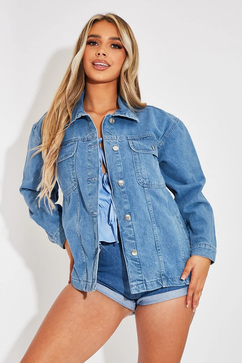 Light Blue Longline Trucker Denim Jacket - Leilana - Image 4