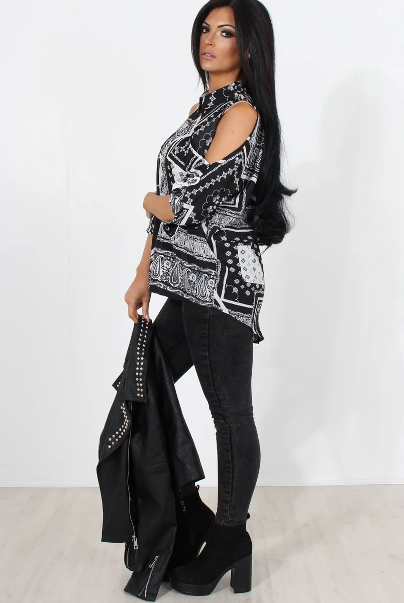 Lori Black Paisley Cold Shoulder Shirt - Image 3