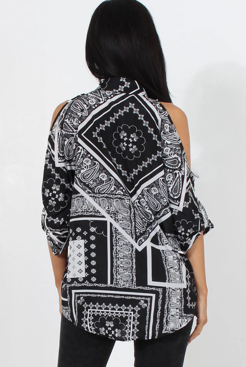 Lori Black Paisley Cold Shoulder Shirt - Image 4