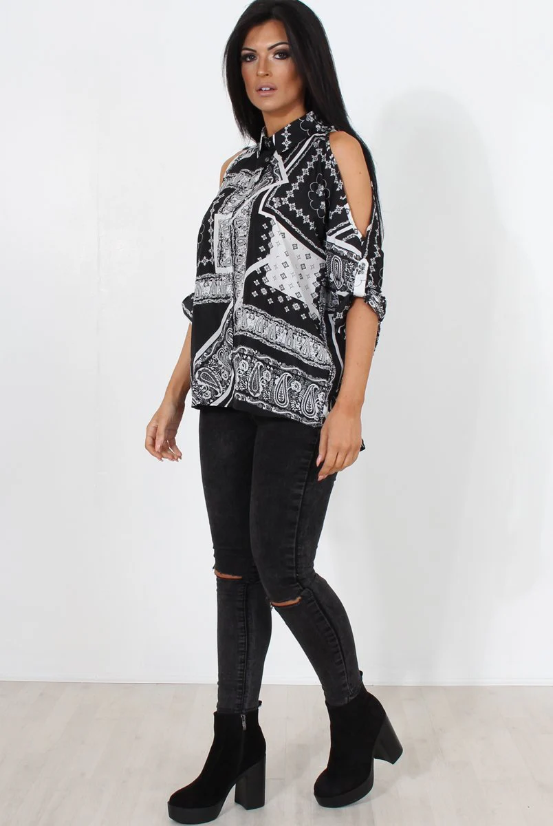 Lori Black Paisley Cold Shoulder Shirt - Image 5