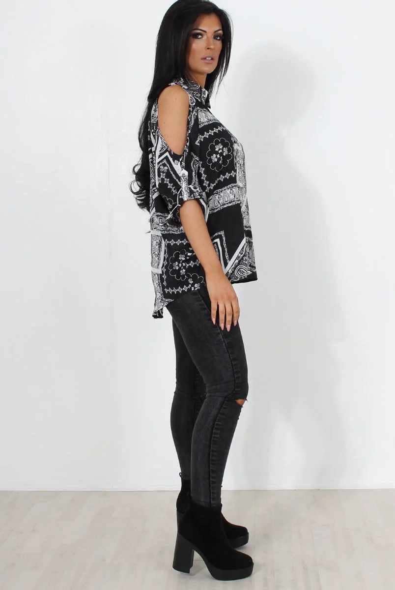 Lori Black Paisley Cold Shoulder Shirt - Image 6