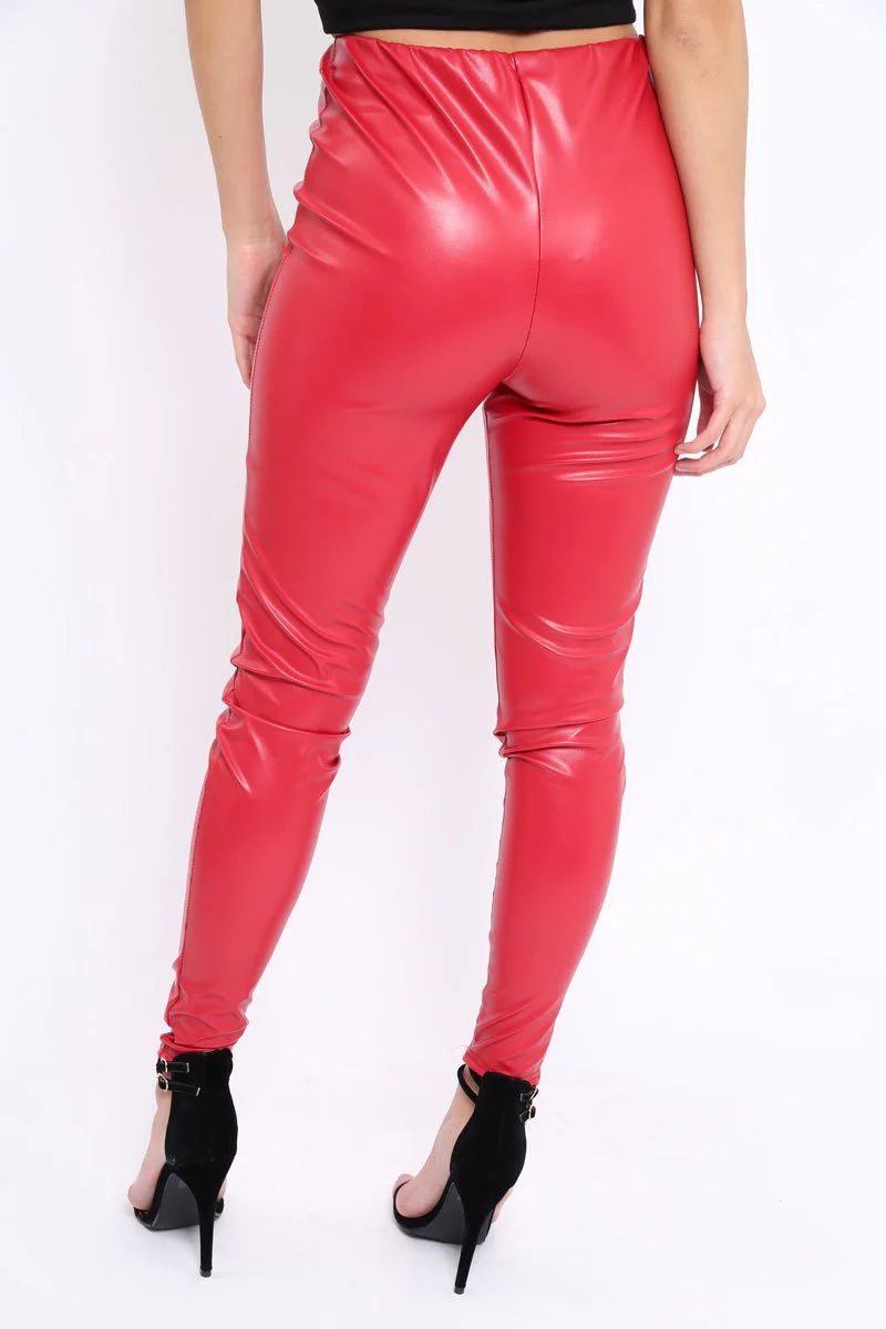 Matte Red PU Leggings - Rio - Image 4