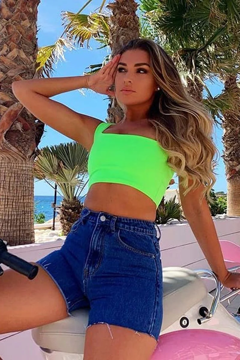 Neon Green One Shouldered Crop Top - Kamri - Image 10