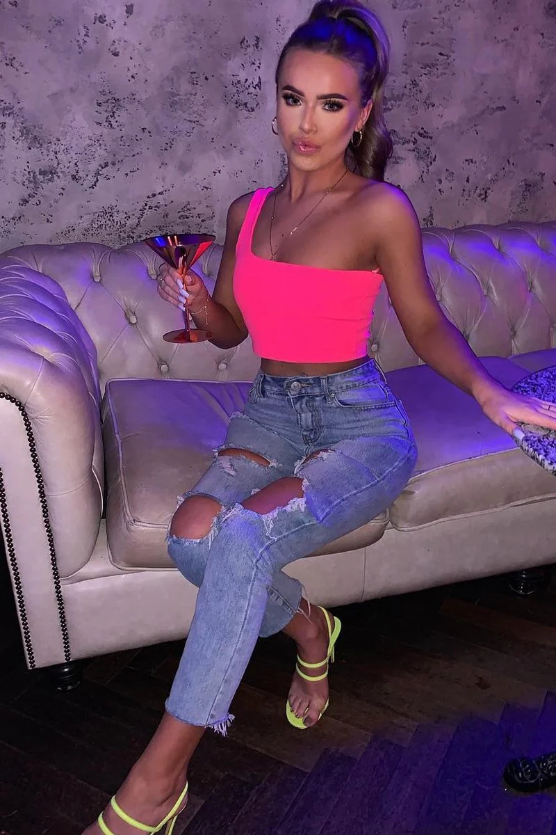 Neon Pink One Shouldered Crop Top - Kamri - Image 3