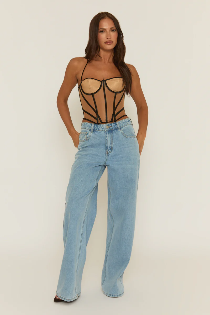 Nude Mesh Boned Corset Top - Hollie - Image 4