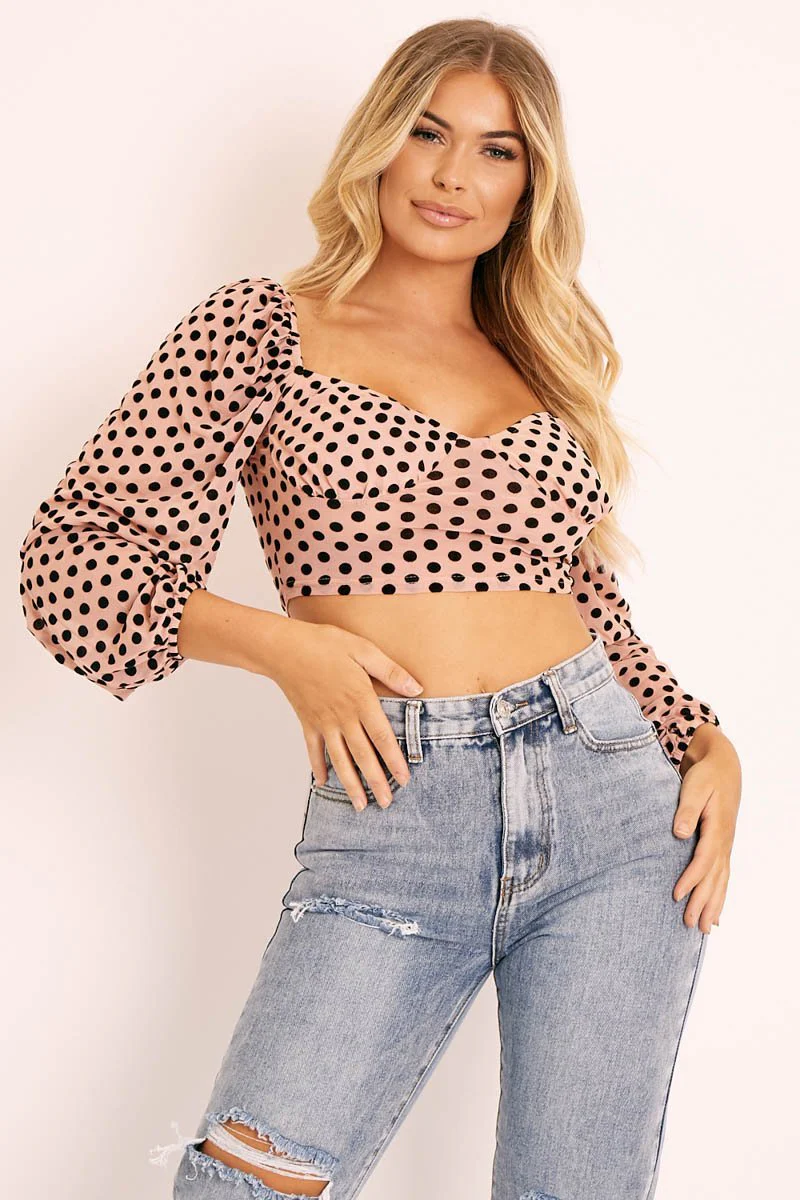 Nude Polka Dot Corset Crop Top - Ella - Image 3