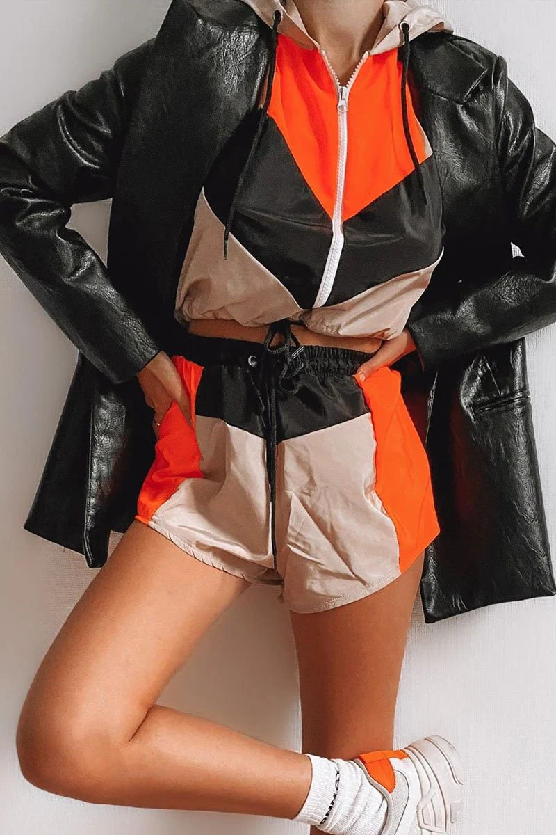 Stone Orange Shell Hooded Jacket & Shorts - Jettie - Image 4