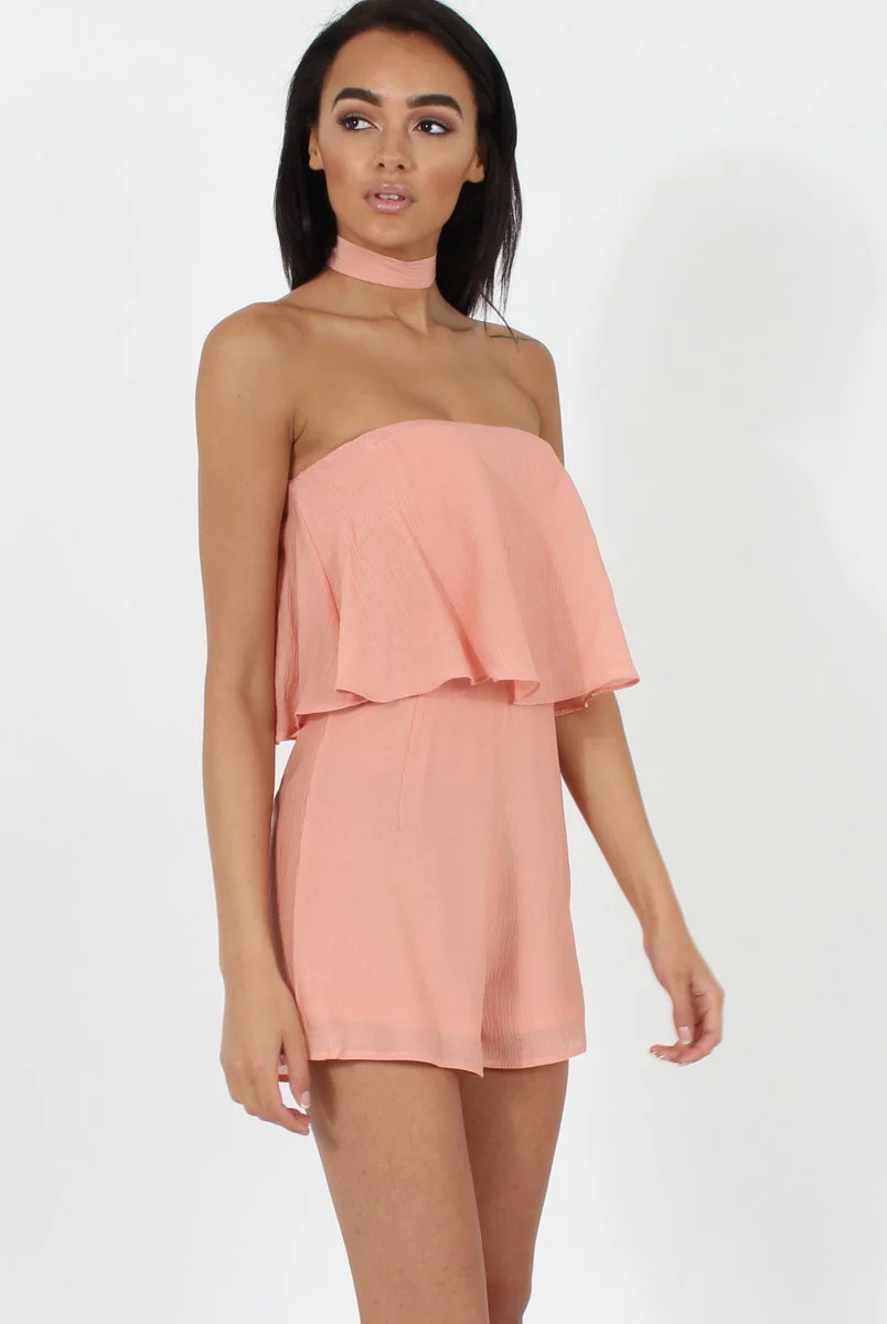 Pink Bandeau Choker Playsuit - Ellen - Image 3