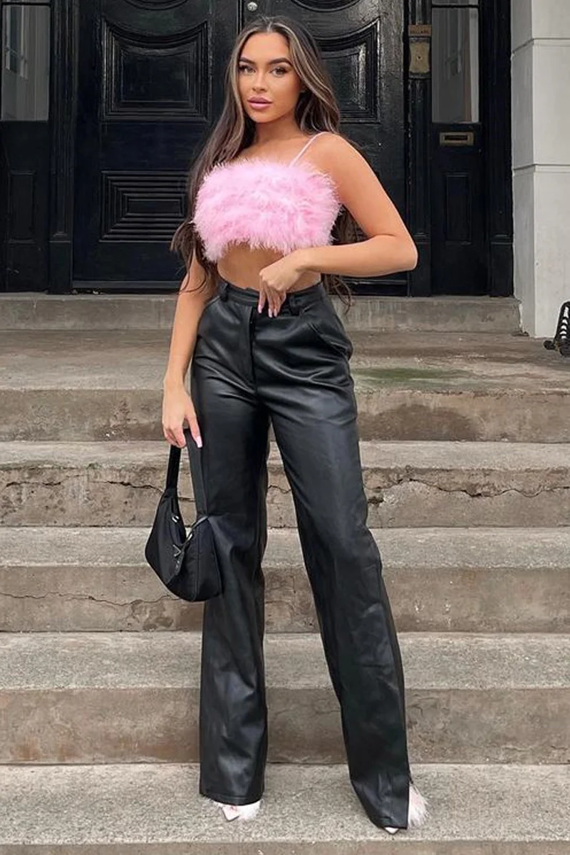 Pink Fluffy Faux Fur Crop Top - Harper - Image 3