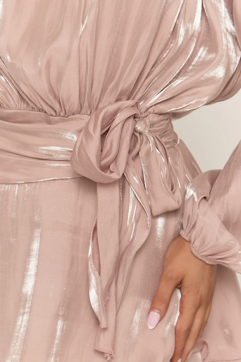 Pink Long Sleeve Tie Detail Ruffle Dress - Zeta - Image 3