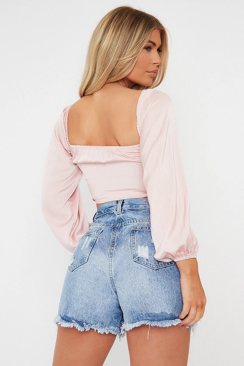 Pink Front Ruching Crop Top - Maxie - Image 3