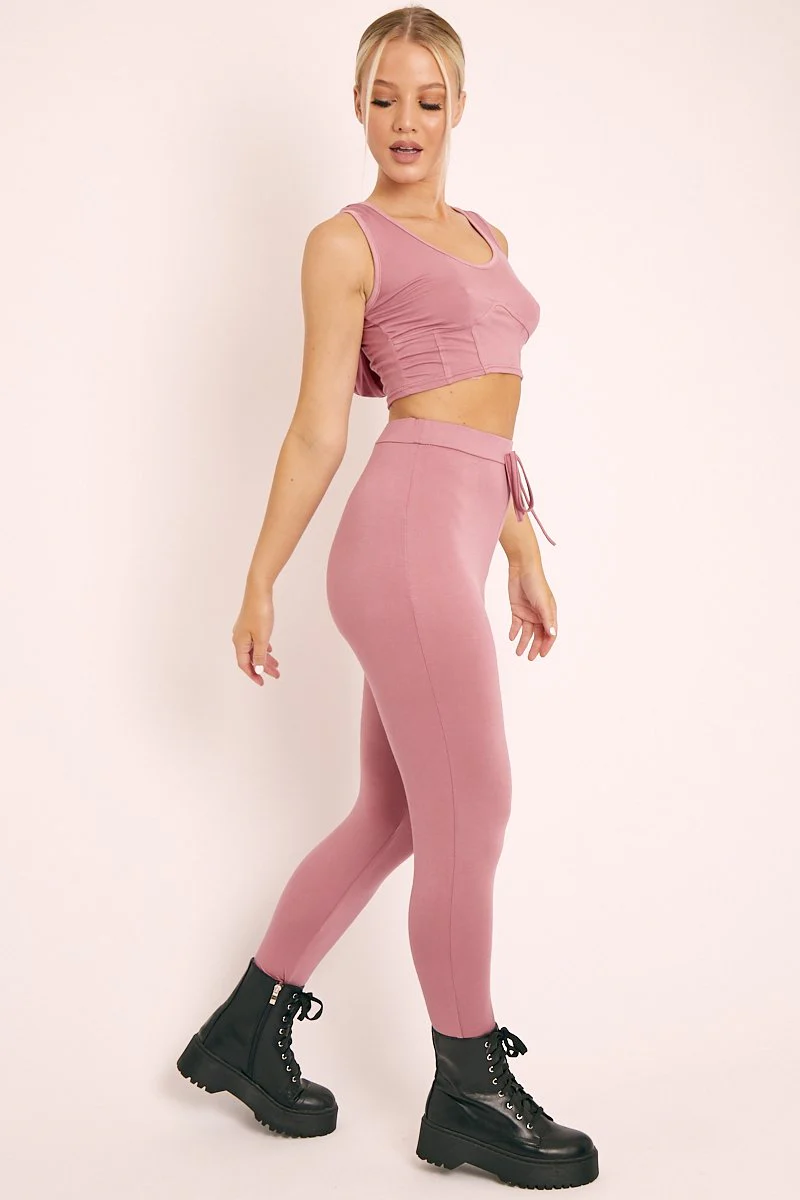 Pink Short Sleeve Hooded Crop Top and Leggings Loungewear Co-ord - Betty - Image 5