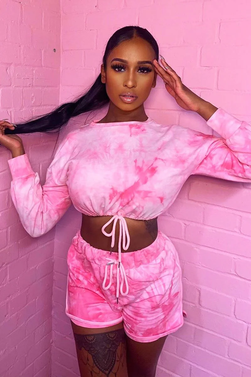 Pink Tie Dye Sweatshirt Shorts Loungewear Set - Jessa - Image 6