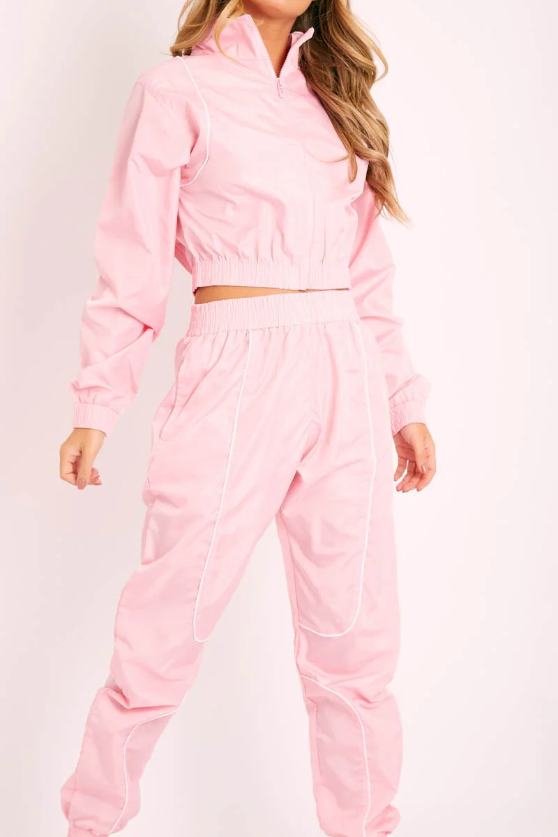 Pink Zip Front Hoodie Cuff Jogger Co-Ord - Kason - Image 3