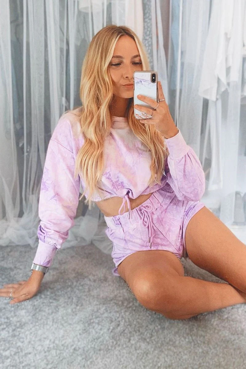 Purple Tie Dye Sweatshirt Shorts Loungewear Set - Jessa - Image 6