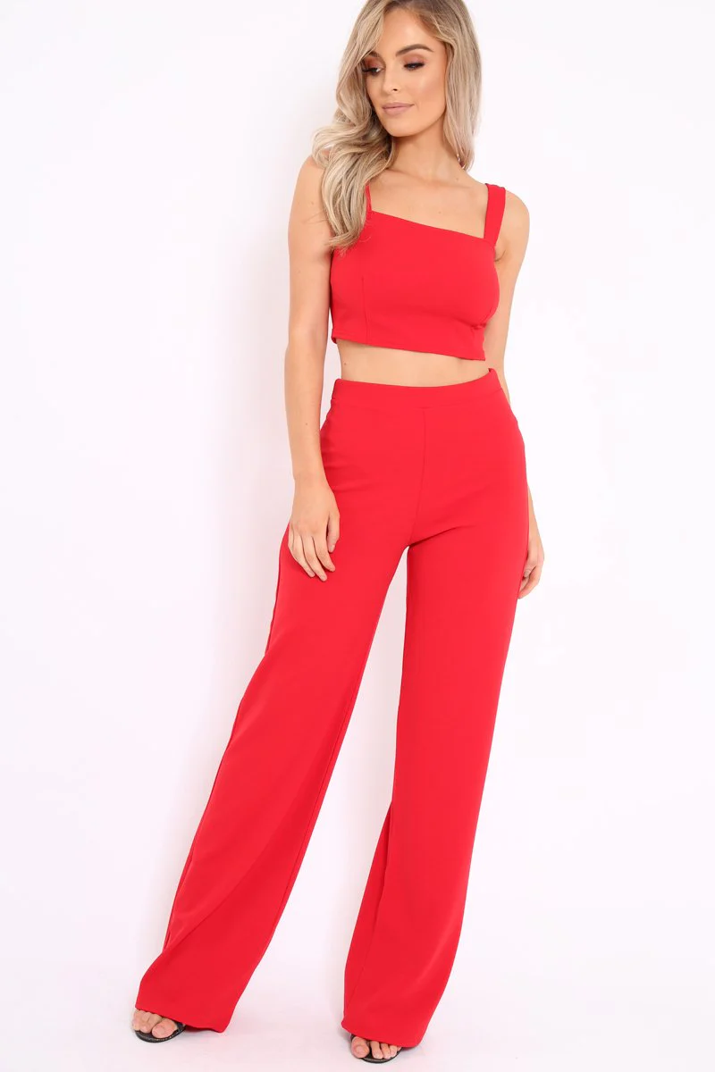 Red Crop Top and Trousers Co-ord Set - Kimmy - Image 4