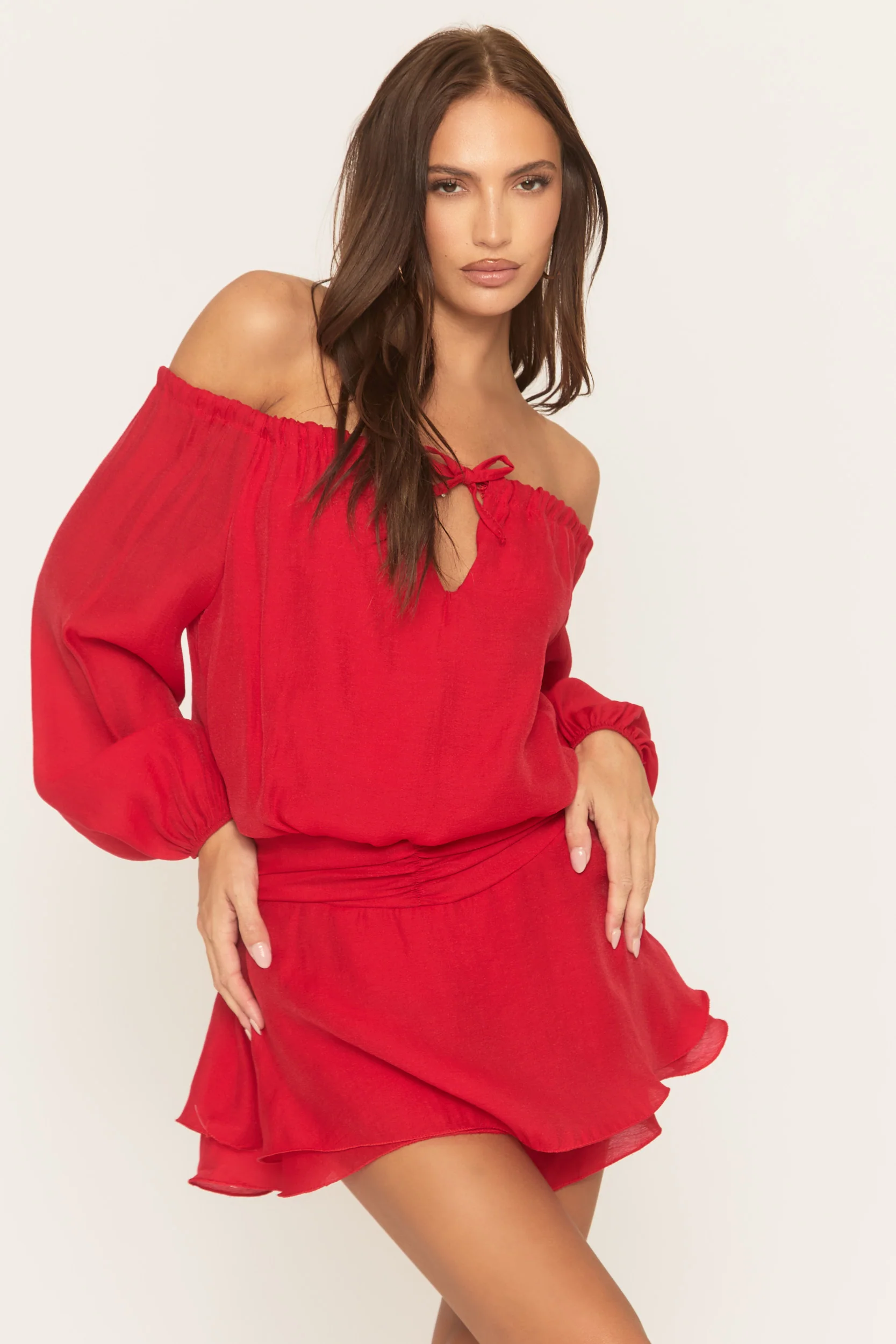 Red Long Sleeve Skort Playsuit - Bayleigh - Image 3