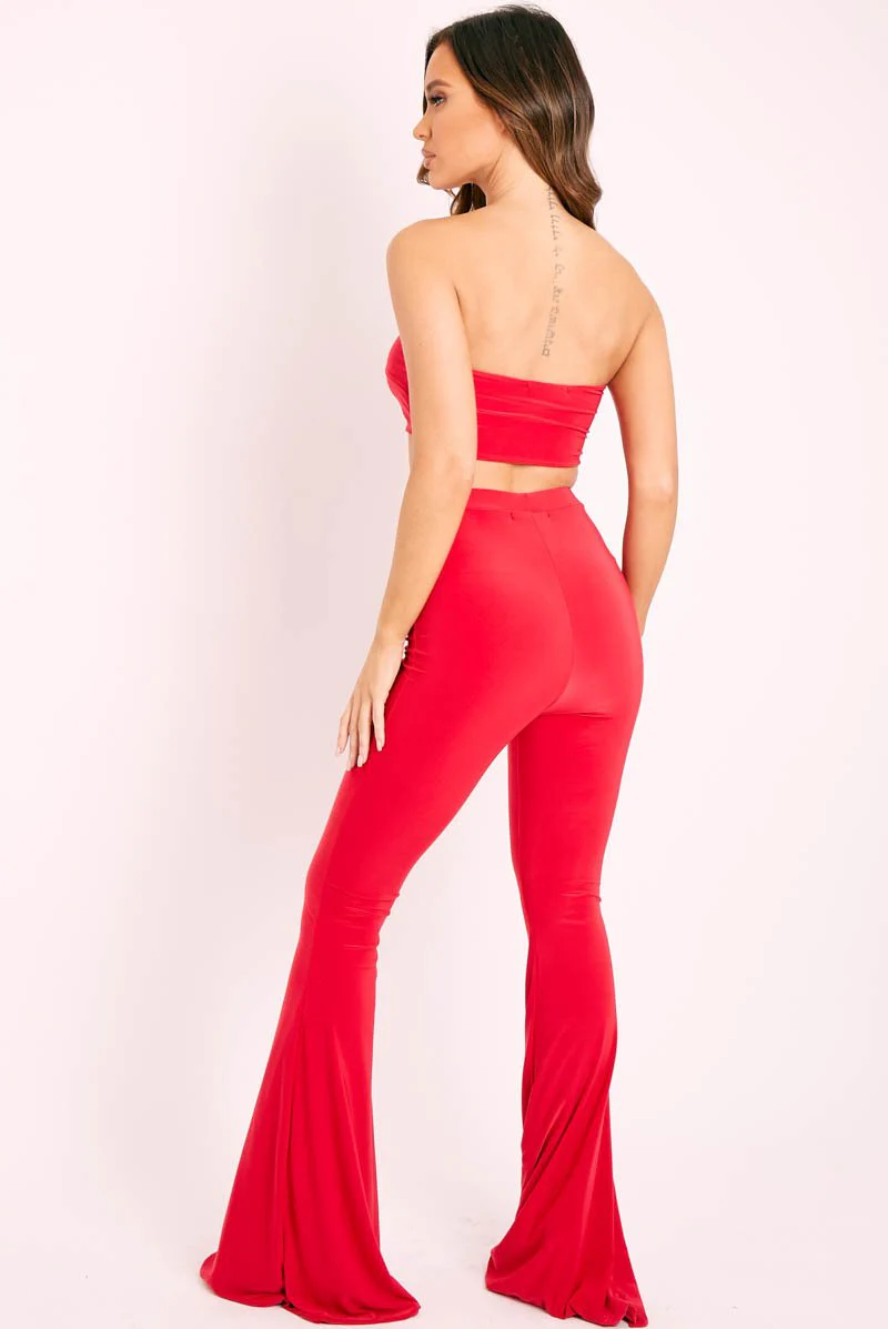 Red Slinky Bandeau Flared Trouser Co-ord - Isola - Image 4