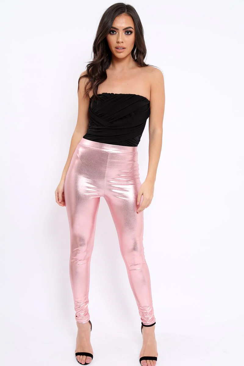 Rose Metallic PU Leggings - Rio - Image 3