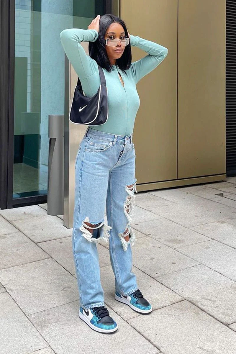 Sage Ribbed Zip Front Long Sleeve Bodysuit - Susanne - Image 5