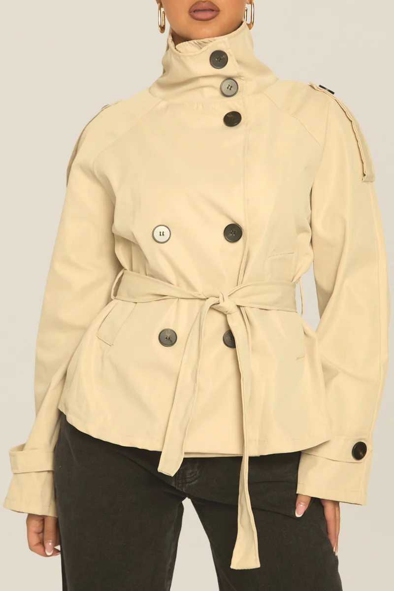 Sand Funnel Neck Cropped Trench Coat - Lexis - Image 3